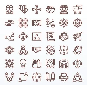 Partnership Vector Icon Toolkit featuring 36 Grid Fitted 128x128 Bold Line .. Stock Illustration