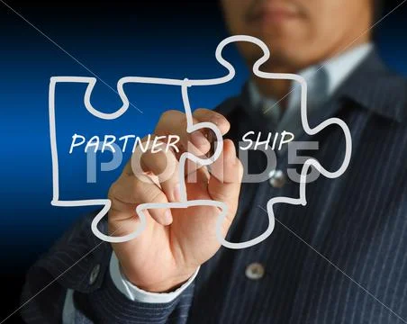 Partnership written puzzle pieces Stock Illustration