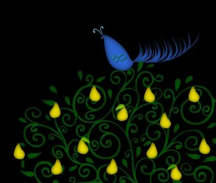 Partridge in a pear tree on black Stock Illustration