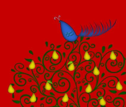 Partridge in a pear tree on red Illustrazione stock