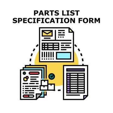 Parts list specification form document filling concept Stock Illustration
