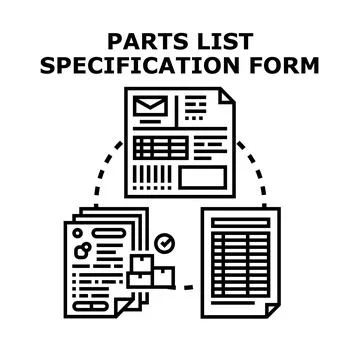 Parts list specification form document filling concept Stock Illustration