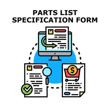 Parts list specification form processing and ordering concept Stock Illustration