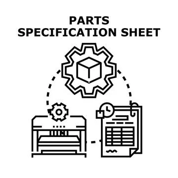 Parts specification sheet for manufacturing process planning Stock-Illustration