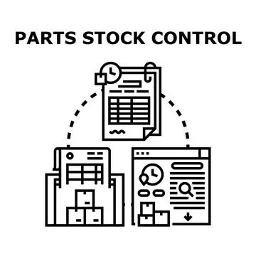 Parts stock control system managing inventory and logistics Stock Illustration