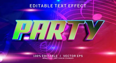 Party 3d vector text effect with modern style design Stock Illustration