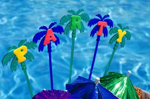 Party on the background of the blue pool. Stock Photos