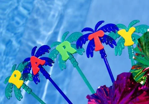 Party on the background of the blue pool. Stock Photos