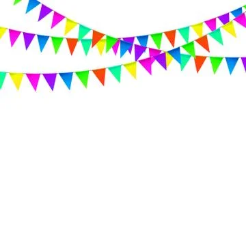 Party Background with Flags Vector, Colored festoons on the white background. Stock Illustration