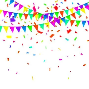 Party Background with Flags Vector, Colored confetti and festoons on the whit Stock Illustration
