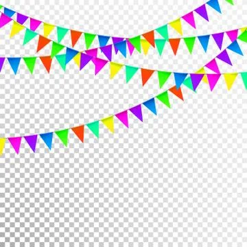 Party Background with Flags Vector, Colored festoons on the transparent backg Stock Illustration