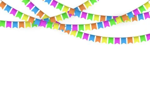 Party Background with Flags Vector, Colored festoons on the white background. Stock Illustration