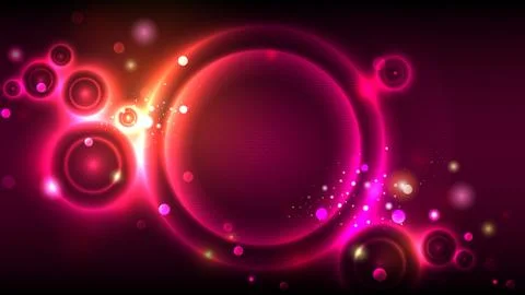 Party background, neon glowing circles, abstract round frame on bokeh background Illustrazione stock
