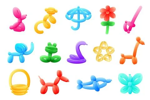 Party balloon elements. Balloons animals, isolated toys for kids festival Stock Illustration