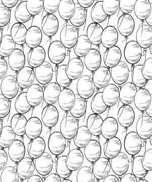 Party balloon seamless Seamless pattern with balloons ion black and white ... Stock Photos