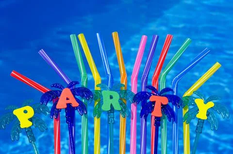 Party on the blue background of the pool. Stock Photos