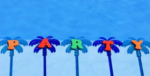 Party on the blue background of the pool. Stock Photos
