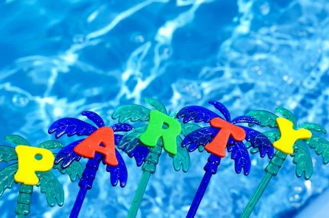 Party on the blue background of the pool. Stock Photos