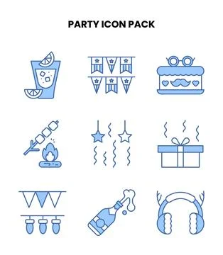 Party Blue Set Icons Pack Stock Illustration