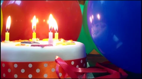 Party cake four candles Stock Footage 46980650
