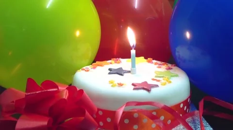 Party cake one candle Stock Footage 46980753