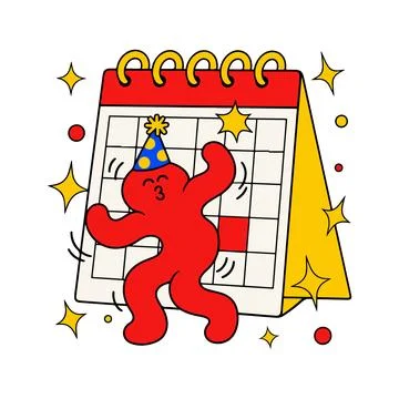 Party Calendar with Dancing Character Stock Illustration