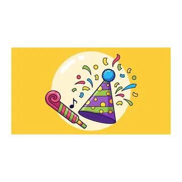 Party celebration accessories with hat noisemaker and confetti Stock Illustration