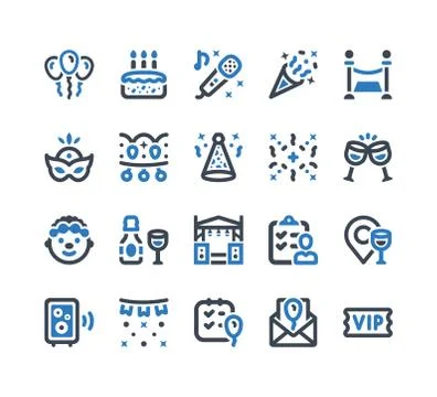 Party & Celebration Icon Set (Blue Series) vector illustration Stock Illustration