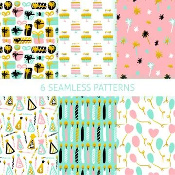 Party Celebration Seamless Patterns Stock Illustration