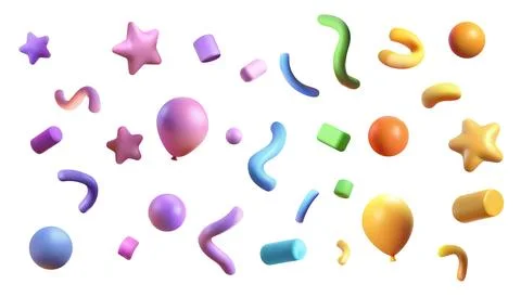 Party clappers confetti 3d vector, shapes. Birthday or carnival fireworks o.. Stock Illustration