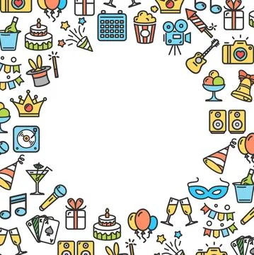 Party Concept Background with Thin Line Icon. Vector Illustrazione stock