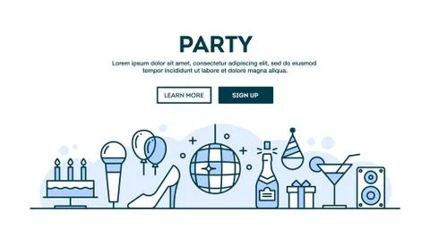 Party, concept header, flat design thin line style Stock Illustration