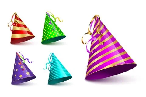 Party cone caps set isolated on white background. Vector holiday elements. Stock Illustration
