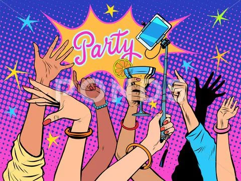Party dancing selfie drinks Stock Illustration
