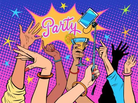 Party dancing selfie drinks Stock Illustration