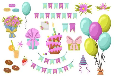 Party decor set. Isolated on white background. Stock Illustration
