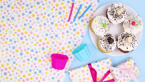 Party decoration appear on right side of the table. Stop motion Stock-Footage 147836451
