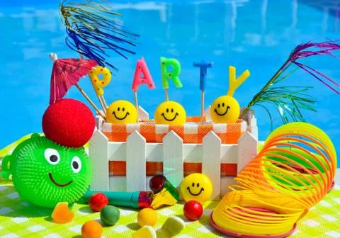 Party decorations on the swimming pool background Stock Photos