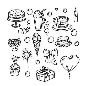 Party doodle set. Cute elements for any celebrations. Collection of party acc Illustrazione stock