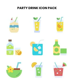 Party Drink Flat Set Icons Pack Illustrazione stock