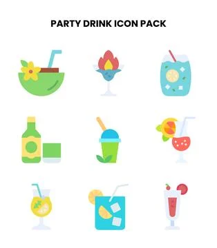 Party Drink Flat Vector Icons Pack Stock Illustration