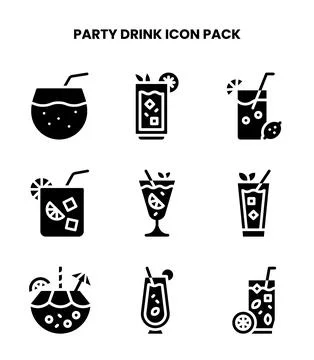Party Drink Glyph Bundle Icons Pack 스톡 일러스트