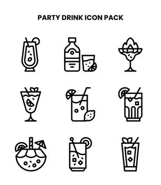 Party Drink Line Vector Icons Pack Stock Illustration