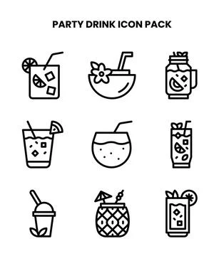 Party Drink Line Vector Icons Pack Stock Illustration