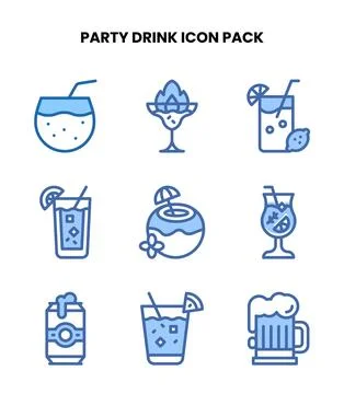 Party Drink Two Colour Scalable Icons Pack Stock Illustration