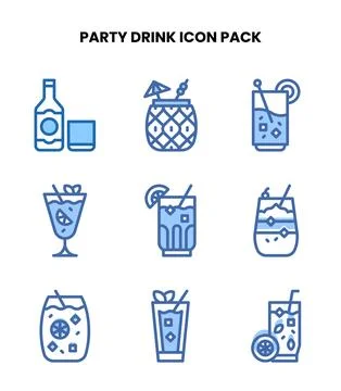 Party Drink Two Colour Set Icons Pack Stock Illustration