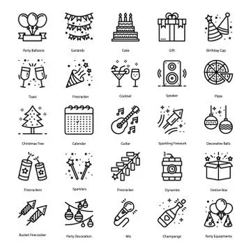 Party Elements Line Icons Pack 스톡 일러스트