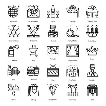Party Elements Line Icons Set Stockillustratie