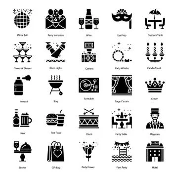 Party Elements Solid Icons Set Stock Illustration