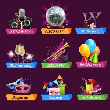 Party Emblems Set Stock Illustration
